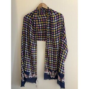NEW Talbots Bassett Hound Scarf Blue Pink Yellow 21" X 79"